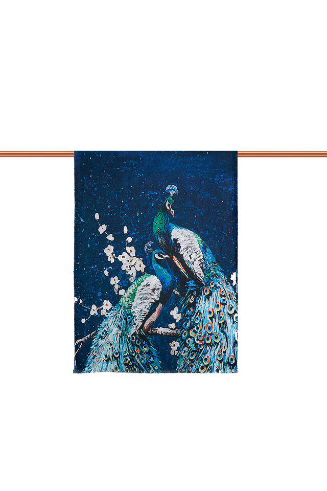 Blue Peacock Pattern Winter Shawl - 3