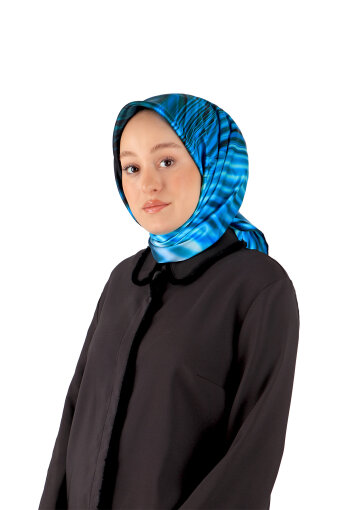 Blue Rainbow Pattern Sura Silk Square Scarf 