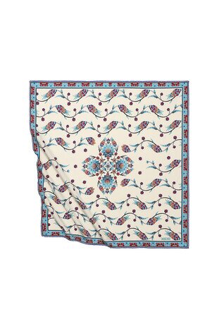 Blue Row Tulip Pattern Silky Square Scarf 