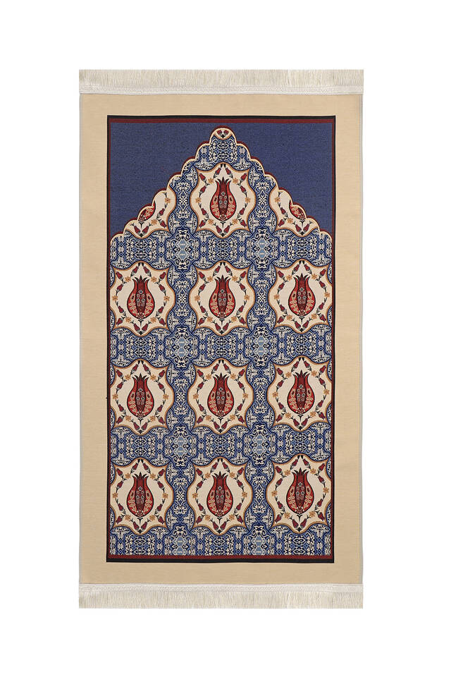 Blue Tulip Pattern Tapestry Prayer Rug - 1