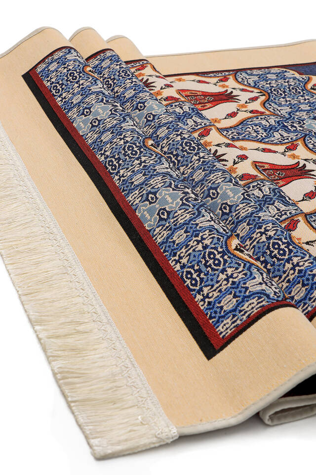 Blue Tulip Pattern Tapestry Prayer Rug - 3