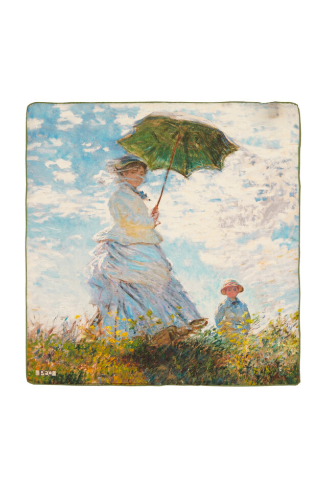 Blue Umbrella Girl Pattern Silk Pocket Square 