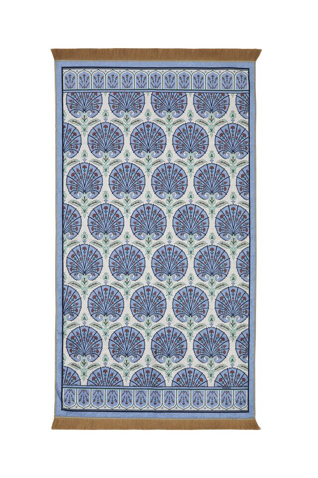 Blue Velvet Carpet Prayer Rug - Bursa İpek