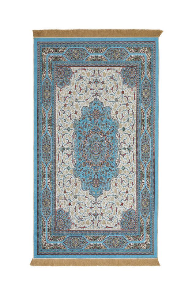 Blue Velvet Carpet Prayer Rug - Bursa İpek