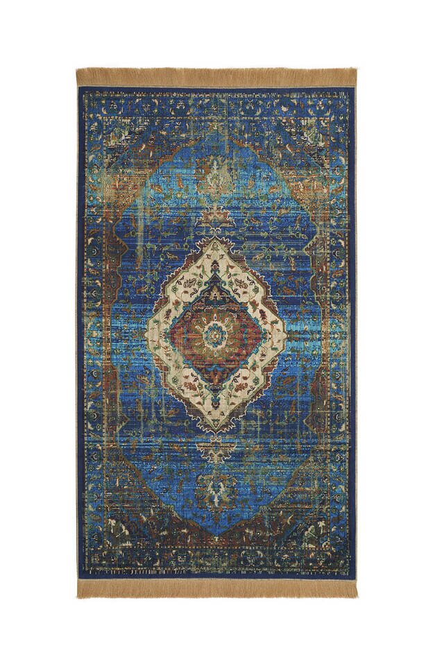 Blue Velvet Carpet Prayer Rug - Bursa İpek