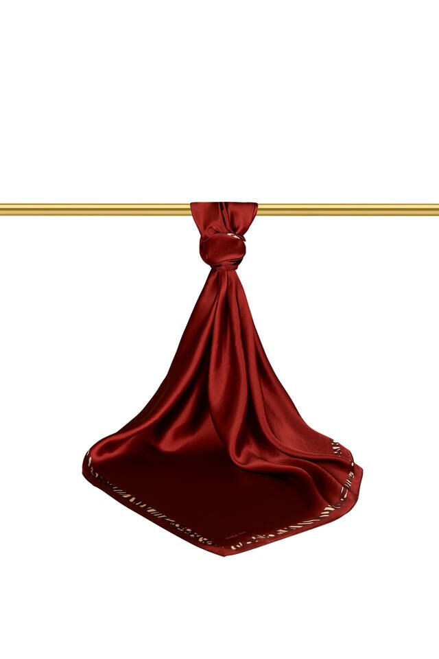 Bordo Kenarı Sulu Zebra İpek Eşarp - 2