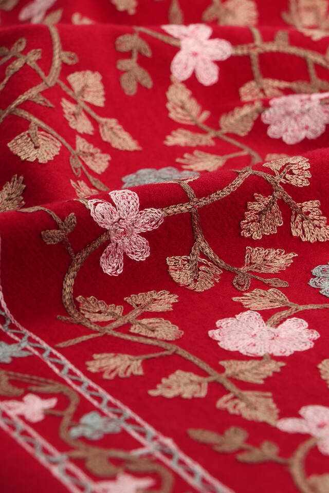 Bordo Nakışlı Kışlık Şal - 4