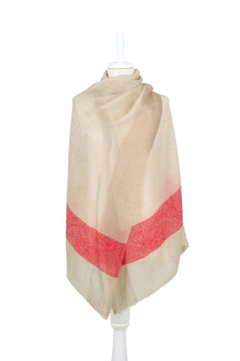 Kırmızı Bordür Desenli Yün Şal 