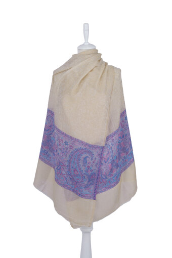 Mavi Bordür Desenli Yün Şal 