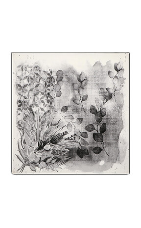 Gri Botanik Desen Sura İpek Eşarp 