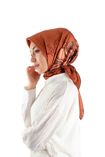 Brick Begonia Pattern Sura Silk Square Scarf 