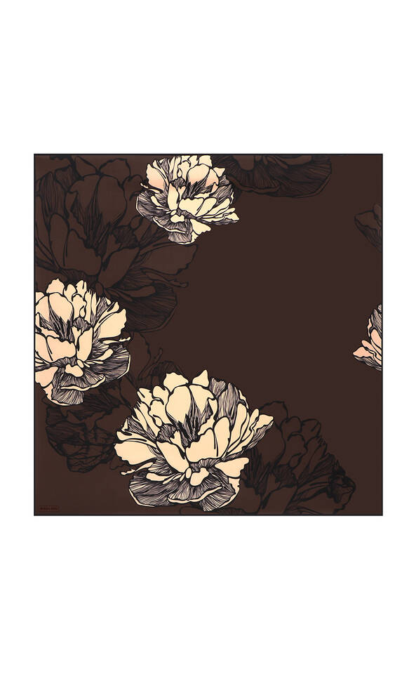Brown Begonia Pattern Sura Silk Square Scarf - 2