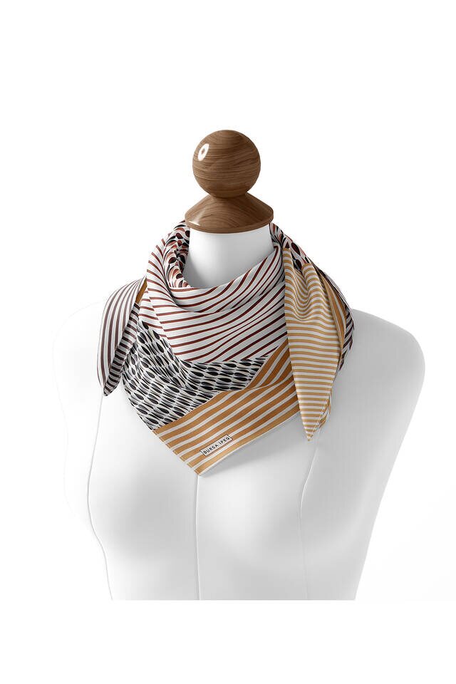 Brown Drop Sura Silk Square Scarf - 3