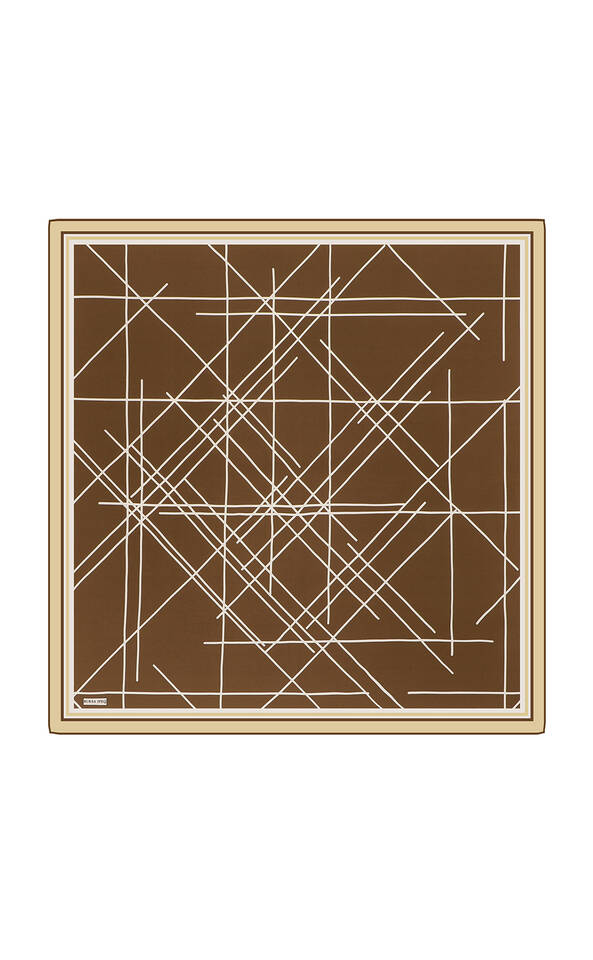 Brown Echo Pattern Twill Silk Square Scarf - 2