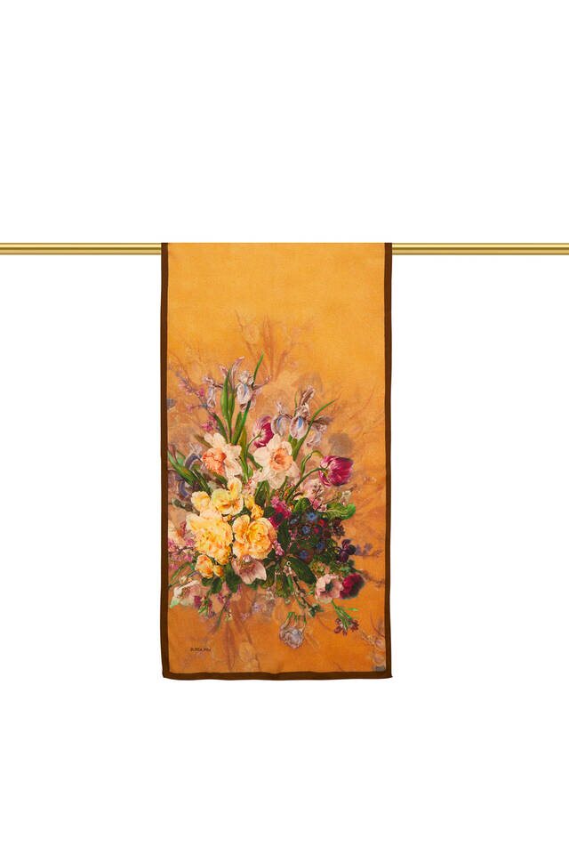 Brown Floral Narrow Silk Foulard - 2