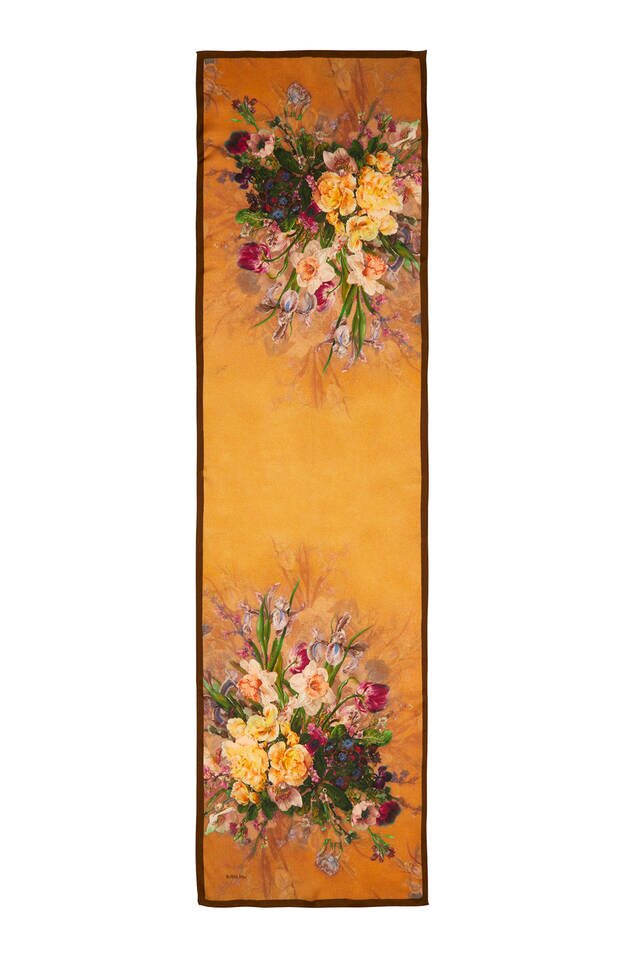 Brown Floral Narrow Silk Foulard - 4