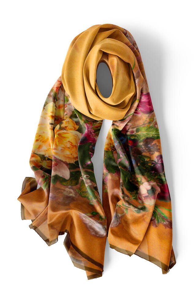 Brown Floral Narrow Silk Foulard - 3