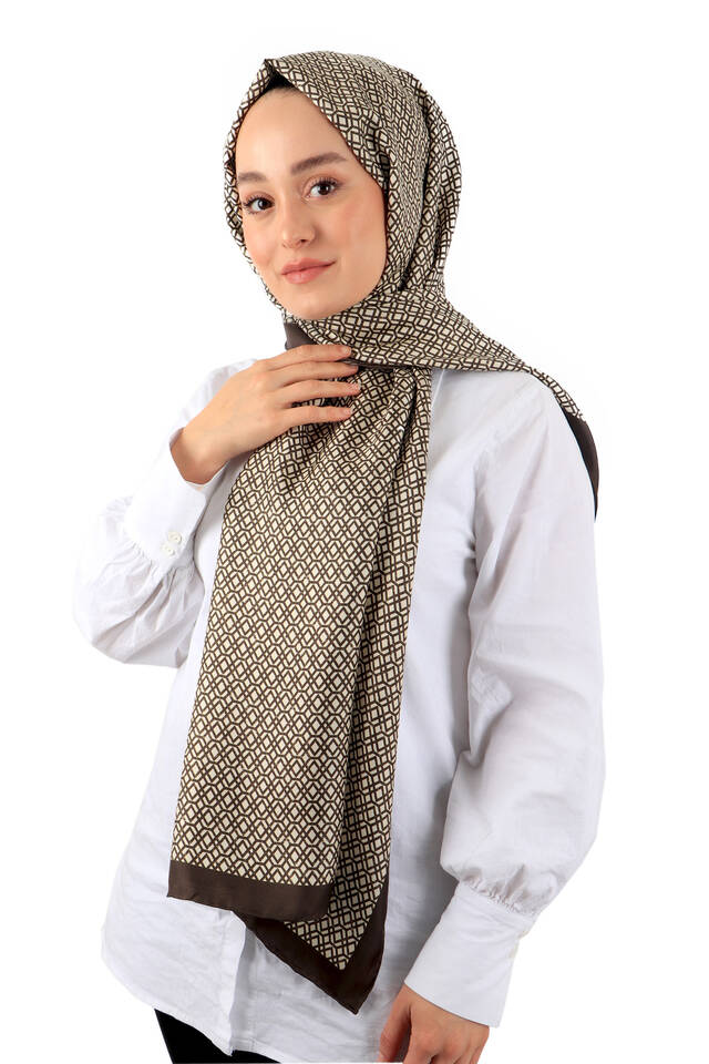 Brown Honeycomb Pattern Twill Silk Scarf - 3