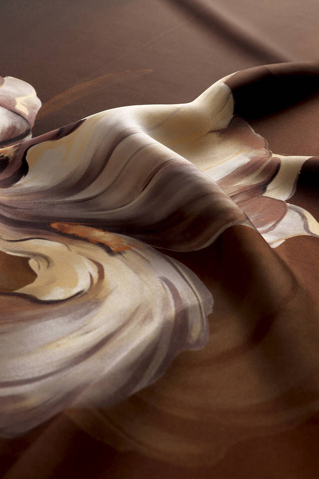 Brown Iris Pattern Twill Silk Square Scarf - 3