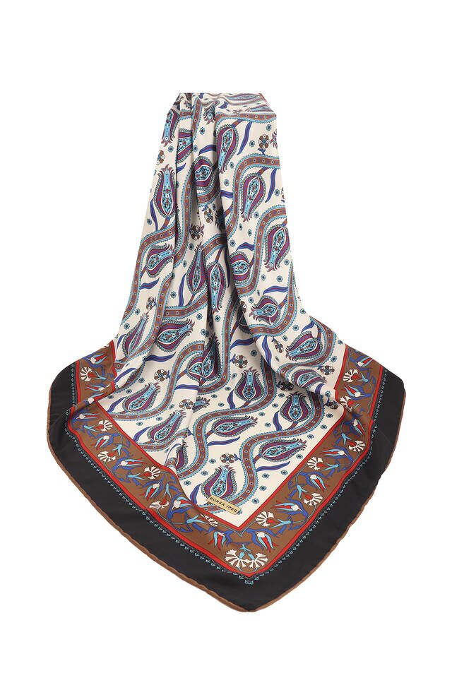 Brown Ivy Tulip Pattern Silky Square Scarf - 3