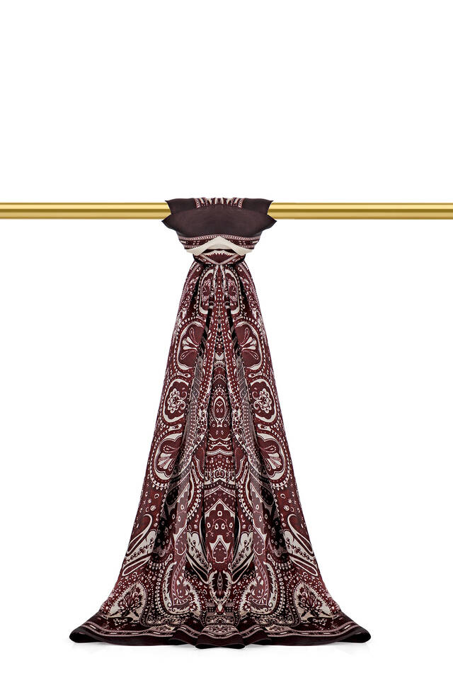 Brown Nile Pattern Sura Silk Scarf 