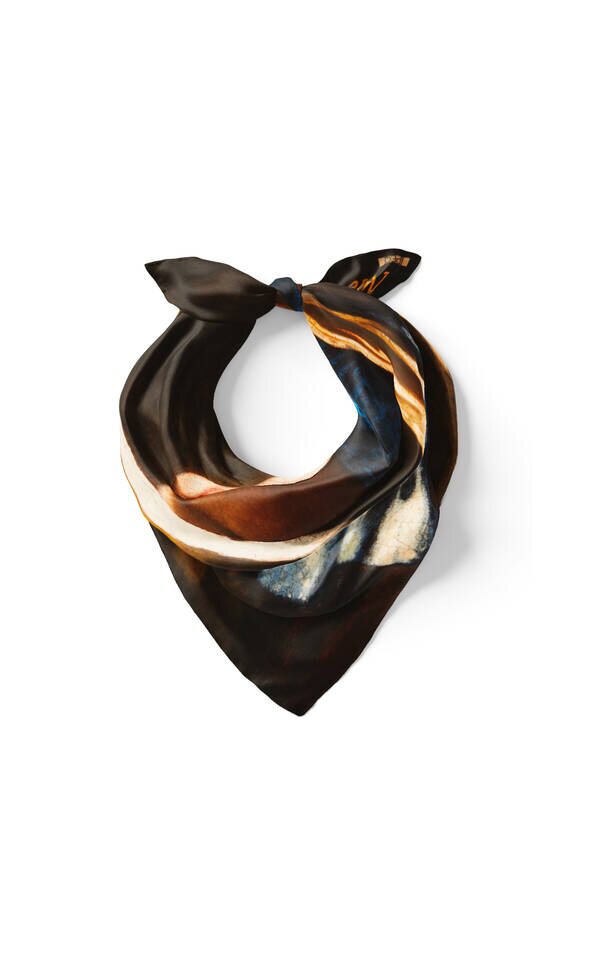 Brown Pearl Earring Girl Pattern Silk Pocket Square - 2