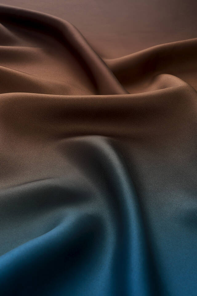 Brown Petrol Blue Gradient Twill Silk Square Scarf - 2