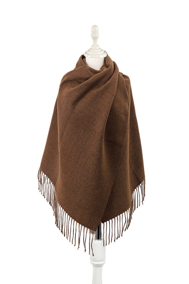 Brown Tan Double Sided Winter Shawl - Bursa İpek