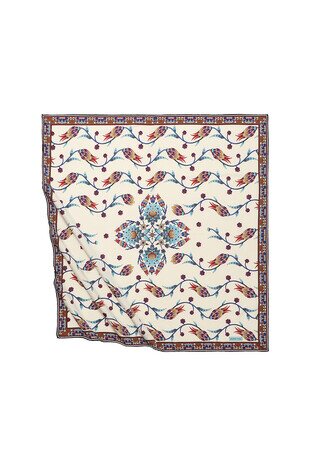 Brown Tulip Pattern Silky Square Scarf 