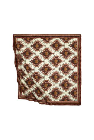 Brown Turkish Motif Pomegranate Pattern Silk Square Scarf 