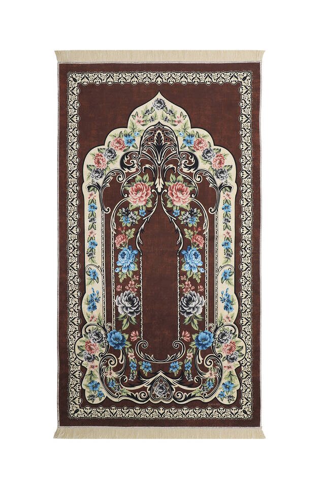 Brown Velvet Carpet Prayer Rug - Bursa İpek