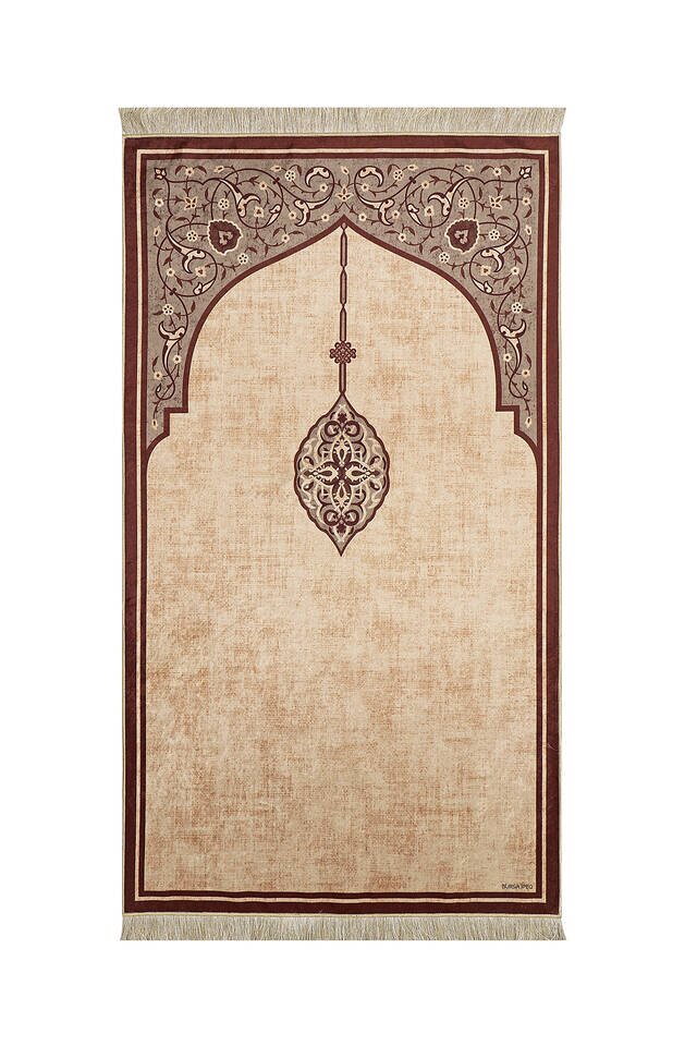 Brown Velvet Carpet Prayer Rug - Bursa İpek