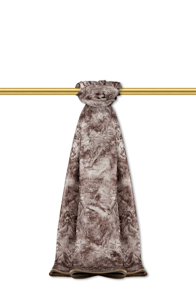 Brown Brush Pattern Twill Silk Shawl 