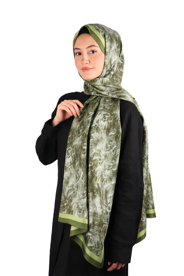 Khaki Brush Pattern Twill Silk Shawl - 2