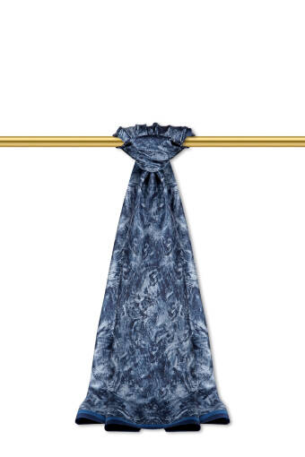 Navy Blue Brush Pattern Twill Silk Shawl 
