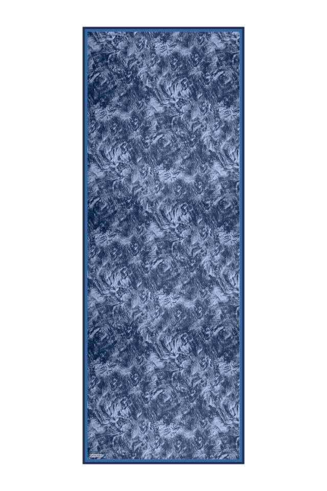 Navy Blue Brush Pattern Twill Silk Shawl - 4