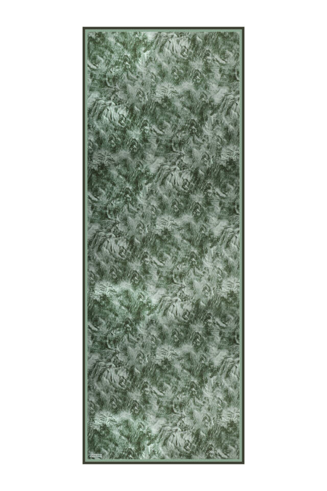 Army Green Brush Pattern Twill Silk Shawl - 4
