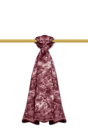 Burgundy Brush Pattern Twill Silk Shawl 
