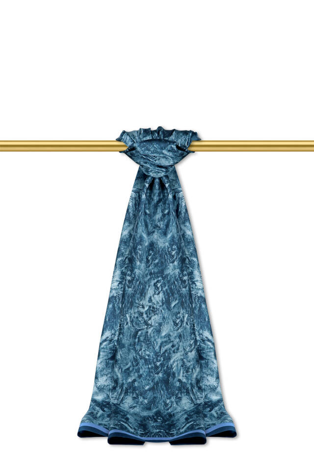 Mint Brush Pattern Twill Silk Shawl - Bursa İpek