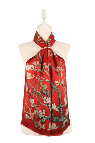 Burgundy Almond Blossom Silk Foulard 