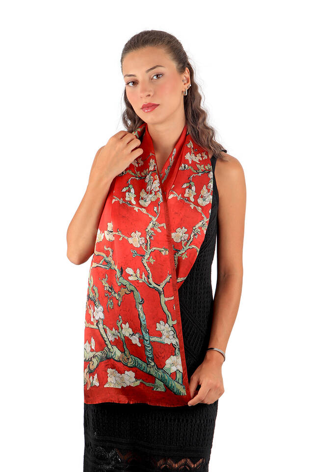 Burgundy Almond Blossom Silk Foulard - 2