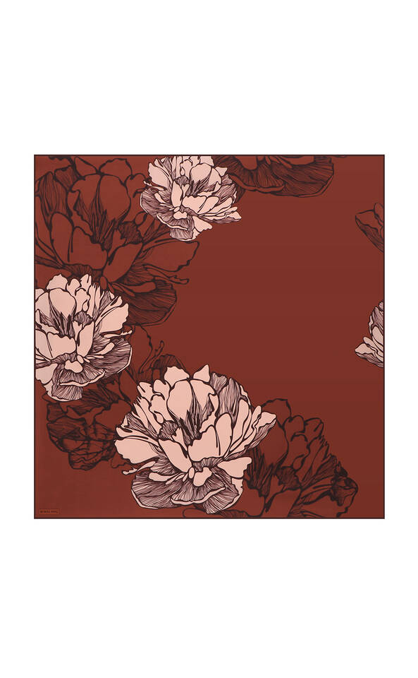 Burgundy Begonia Pattern Sura Silk Square Scarf - 2
