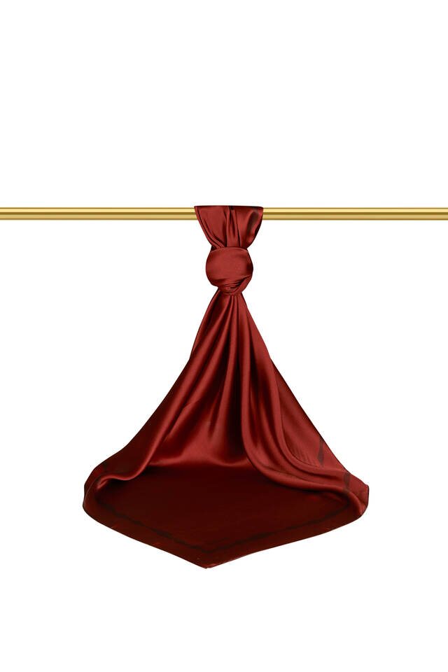 Burgundy Border Water Wave Silk Square Scarf - 2
