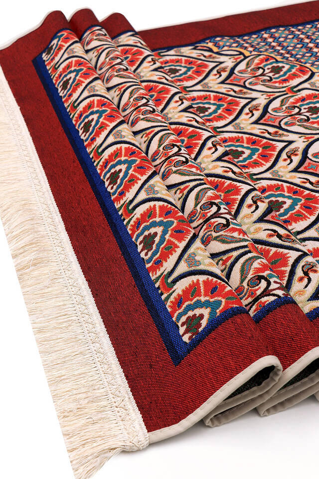 Burgundy Carnation Pattern Tapestry Prayer Rug - 2