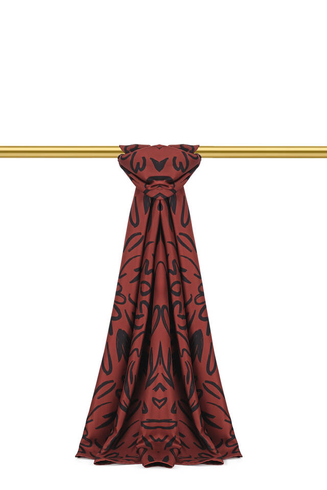 Burgundy Spring Pattern Twill Silk Scarf - Bursa İpek