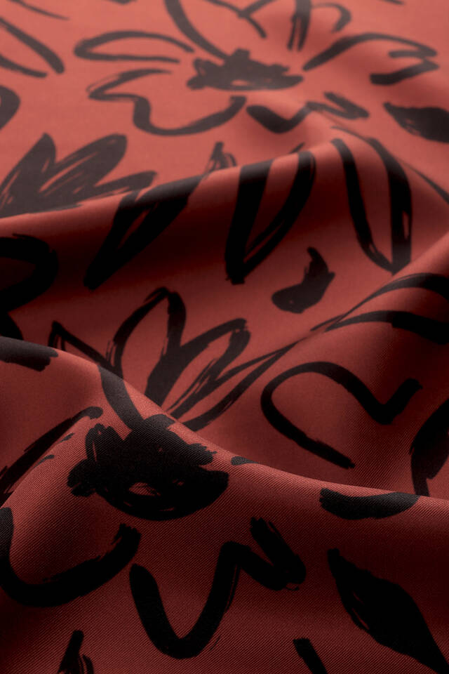 Burgundy Spring Pattern Twill Silk Scarf - 4