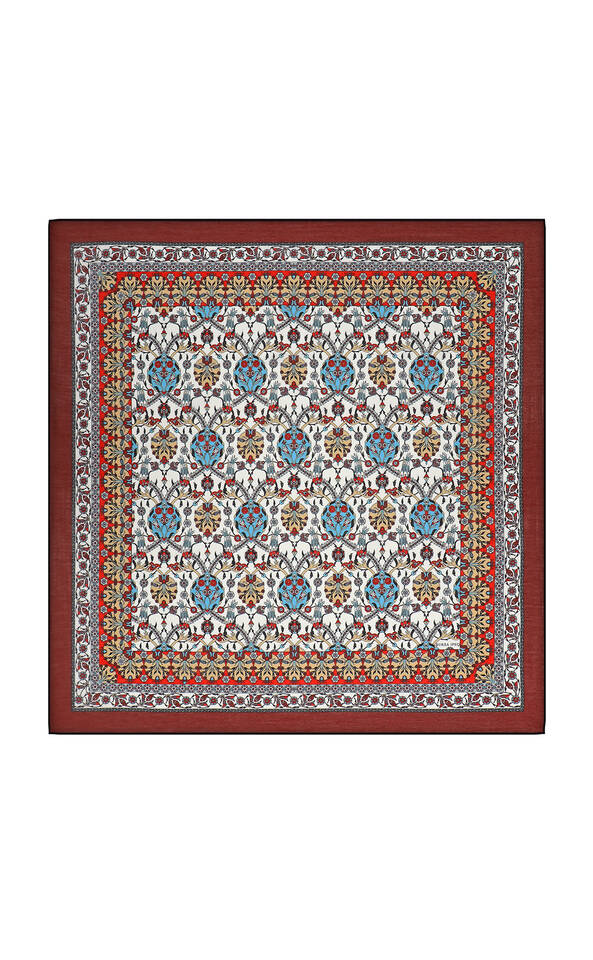 Burgundy Tile Tulip Pattern Soft Square Scarf - Bursa İpek
