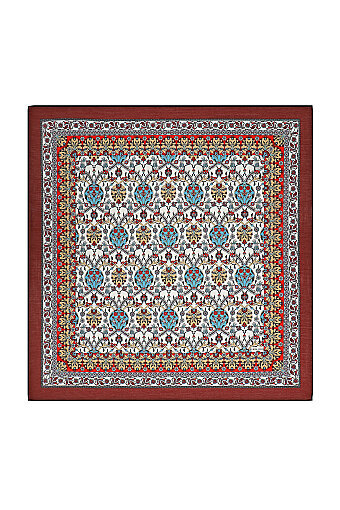 Burgundy Tile Tulip Pattern Soft Square Scarf 