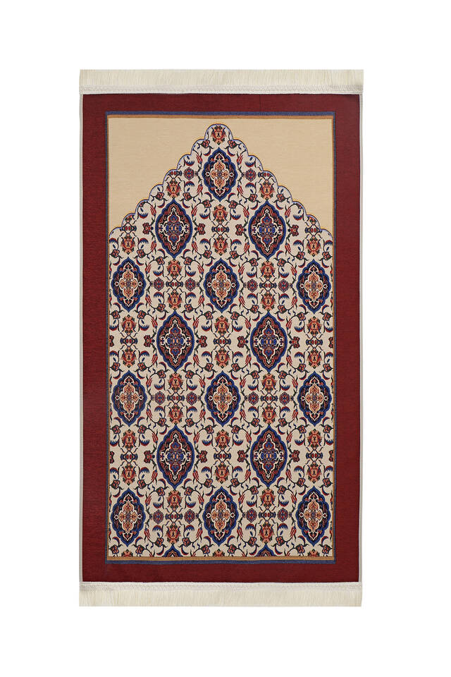 Burgundy Tile Tulip Pattern Tapestry Prayer Rug 