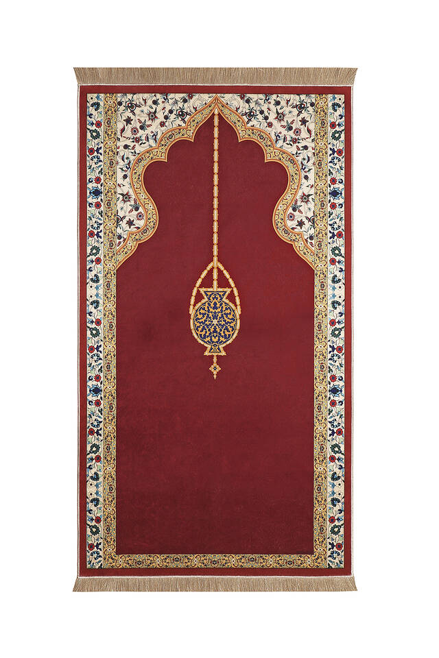 Burgundy Velvet Carpet Prayer Rug - Bursa İpek
